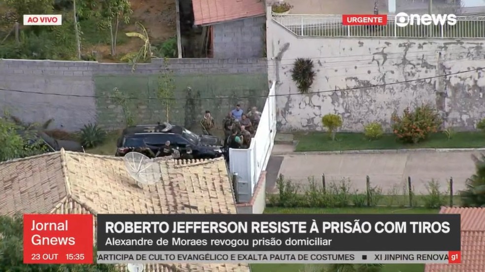Globonews ao vivo - Roberto Jefferson resiste à prisão — Foto: Reprodução