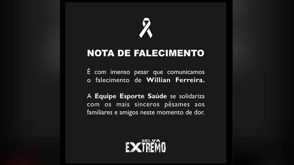 Equipe Selva Extremo divulgou nota sobre a morte do atleta — Foto: Redes Sociais