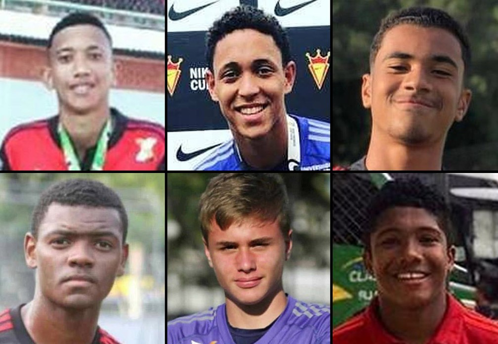 Athila PaixÃ£o, Christian EsmÃ©rio, Artur VinÃ­cius, Pablo Henrique, Bernardo Pisetta e Vitor IsaÃ­as: mortos no incÃªndio no CT do Flamengo â€” Foto: ReproduÃ§Ã£o/TV Globo