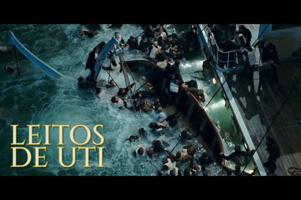 Uma imagem do vídeo que utiliza cenas de Titanic (1997) para criticar reação do Brasil à pandemia do novo coronavírus (Foto: Reprodução)