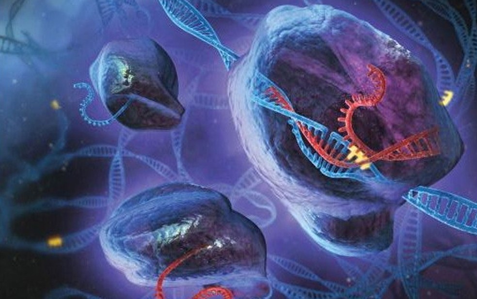  Ilustração mostra atividade da CRISPR alterando a sequencia genética de molécula de DNA  (Foto: S.Dixon / F.Zhang / Divulgação )
