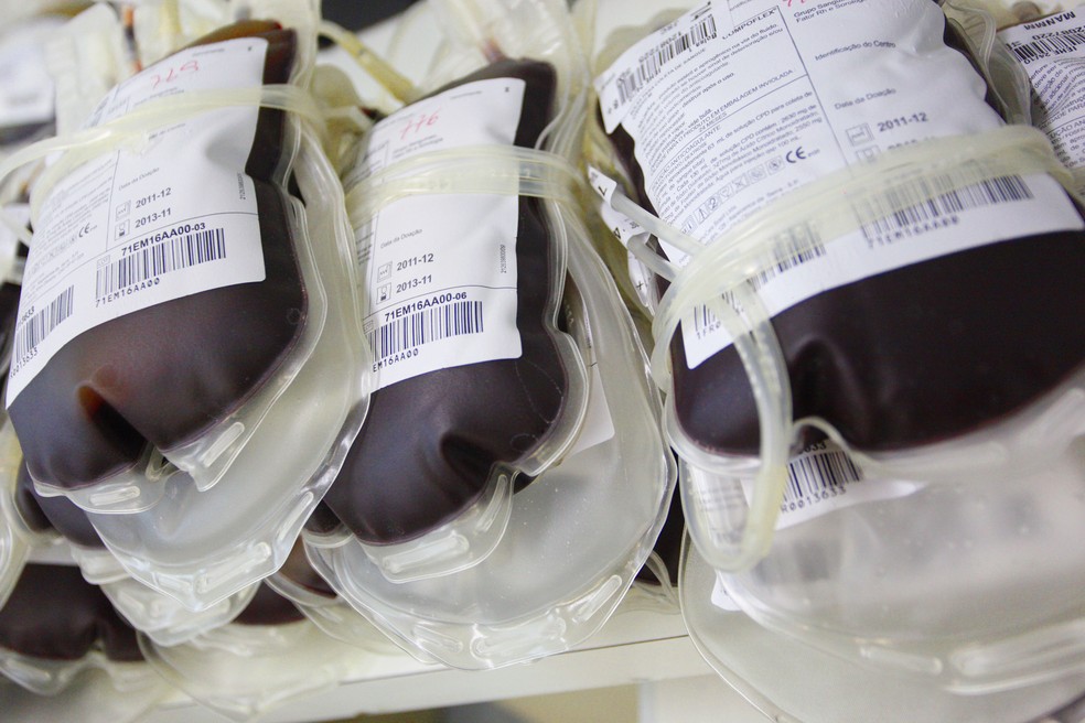 Bolsas de sangue doado — Foto: TV Globo/ Reprodução
