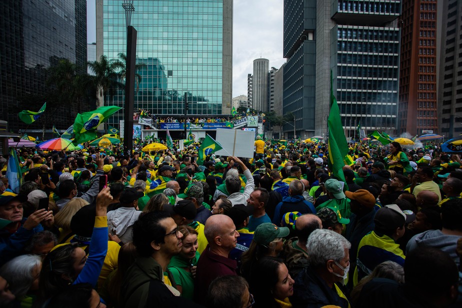Manifestantes pró-Bolsonaro na Avenida Paulista durante o 7 de setembro