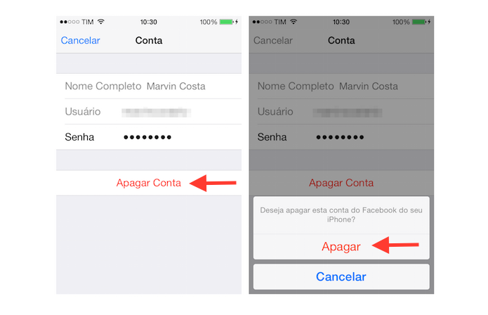 Iniciando o processo para apagar um conta do Facebook do iOS (Foto: Reprodu??o/Marvin Costa)