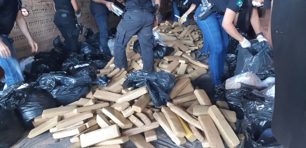 Mais de uma tonelada de maconha e cocaína foram incineradas em Porto Velho — Foto: Cássia Firmino/ G1 