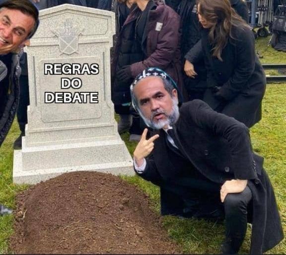  Meme com o candidato Padre Kelmon enterrando as regras do debate — Foto: Reprodução