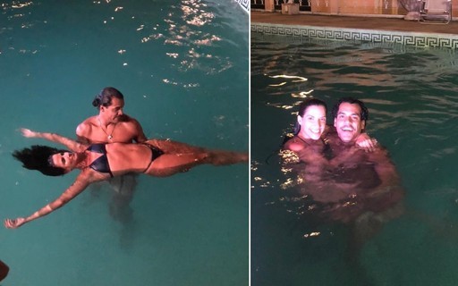 Marcello Melo Jr. e Lazuli Barbosa gravam clipe em piscina de mansão