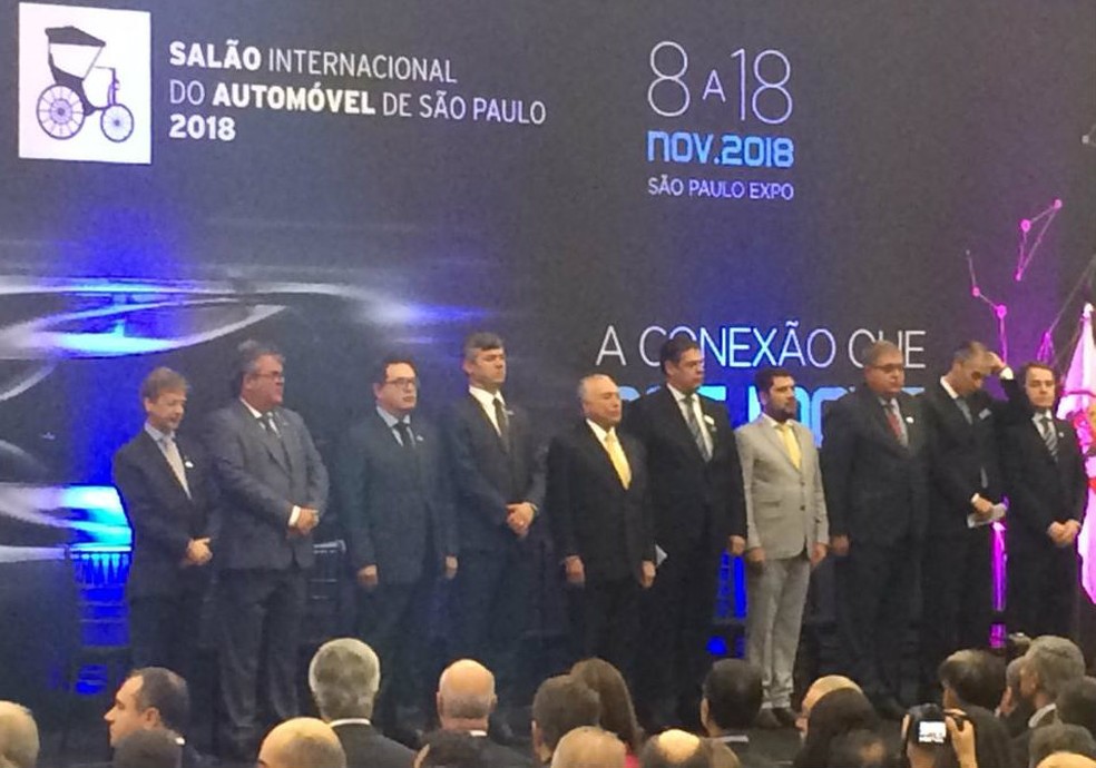 O presidente Michel Temer participa da abertura do Salão Internacional do Automóvel em São Paulo — Foto: Tahiane Stochero/G1