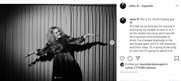 Adele falou sobre lançamento de novo álbum em maio de 2019 (Foto: Reprodução / Instagram)