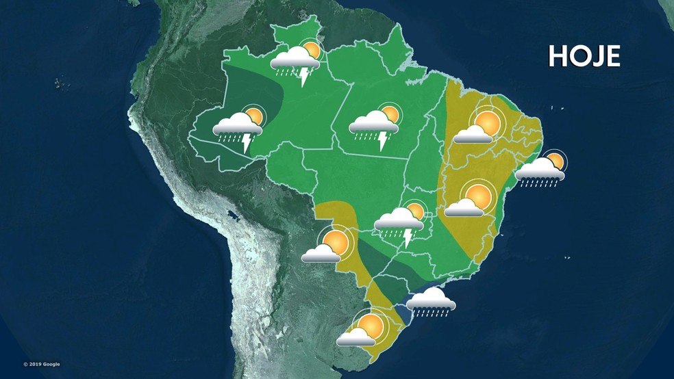 Previsão do tempo para segunda-feira, 07/10/2019, Brasil | Previsão do