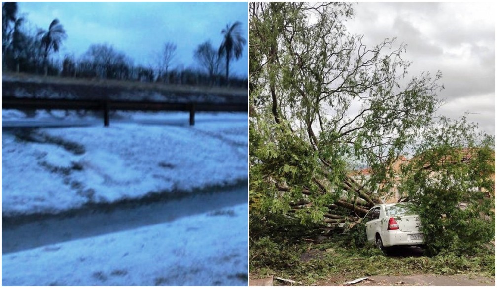 Estragos e granizo após temporal em Pirassununga — Foto: Redes Sociais