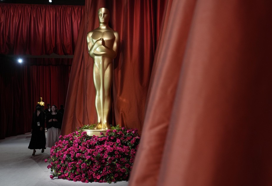 A view of an Oscars statue appears at the Oscars on Sunday, March 12, 2023, at the Dolby Theatre in Los Angeles. (AP Photo/John Locher)
