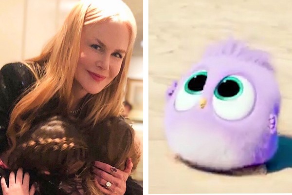 Nicole Kidman com Faith e Sunday e a passarinha a quem Faith empresta a sua voz em Angry Birds 2: O Filme (Foto: Reprodução / Instagram; reprodução)