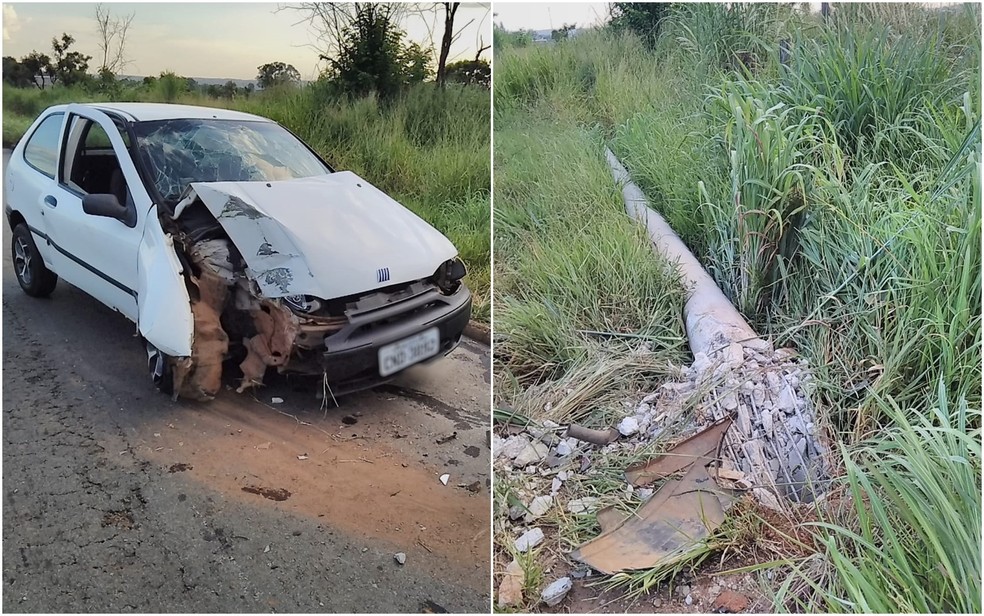 Recém-nascido morre após carro bater contra poste na GO-040 em Goiás — Foto: Divulgação/Dict