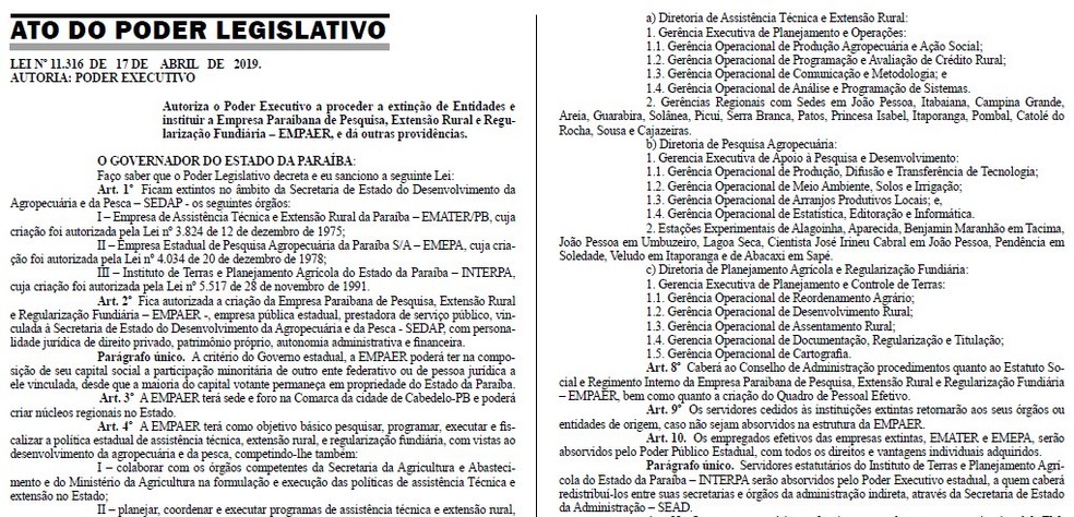 Lei foi publicada no Diário Oficial do Estado (DOE) desta quinta-feira (18) — Foto: Reprodução/Diário Oficial do Estado