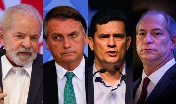 Lula (PT), Bolsonaro (PL), Moro (Podemos) e Ciro Gomes (PDT) 