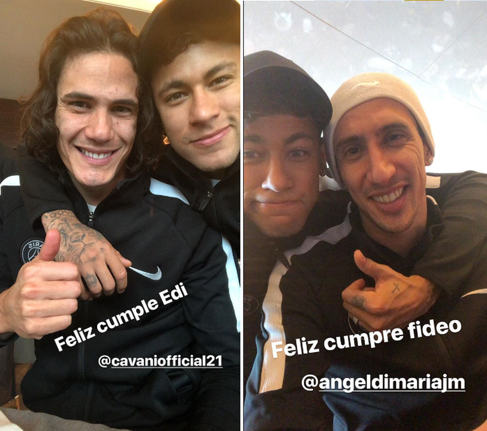 Neymar aniversário Cavani e Di María (Foto: Reprodução / Instagram)