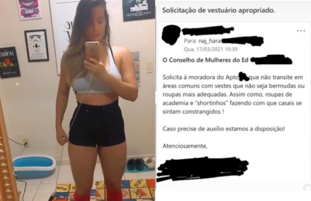Moradora de Brasília diz que vizinhas mandaram mensagem pedindo que ela deixe de usar 'shortinhos' no condomínio — Foto: Reprodução