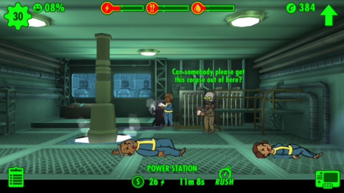 Fallout Shelter: recolha seus mortos para evitar uma queda maior de felicidade (Foto: Reprodução/App Trigger)