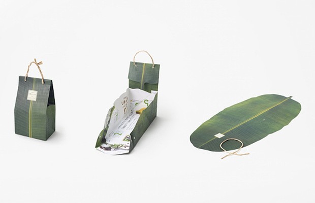 A sacola da banana Shiawase é feita de papel e barbante e se desdobra como uma folha da bananeira (Foto: Reprodução)