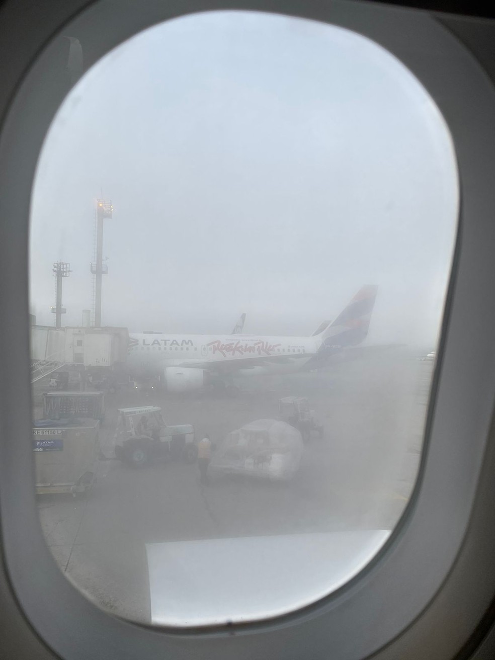 Vista de dentro de avião antes da decolagem no Aeroporto de Guarulhos, na manhã desta quinta — Foto: Arquivo pessoal