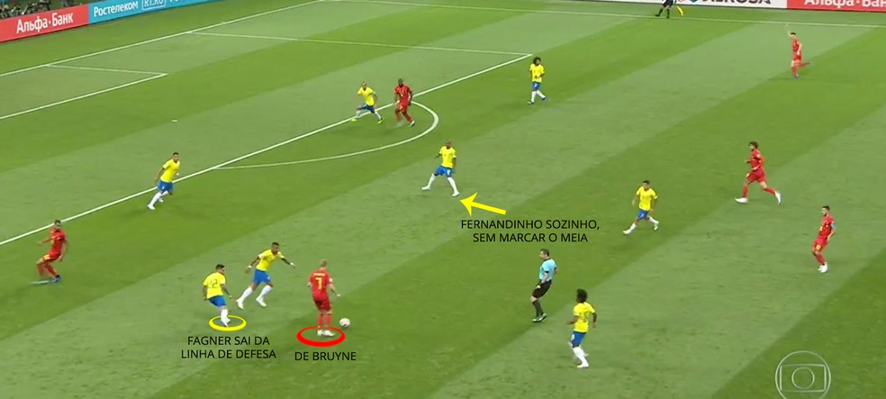 De Bruyne circulando e quebrando a linha de defesa do Brasil (Foto: Leonardo Miranda)