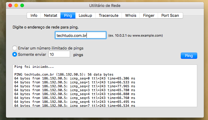 Saiba o IP de um site utilitário de rede do Mac (Foto: Reprodução/Paulo Alves)