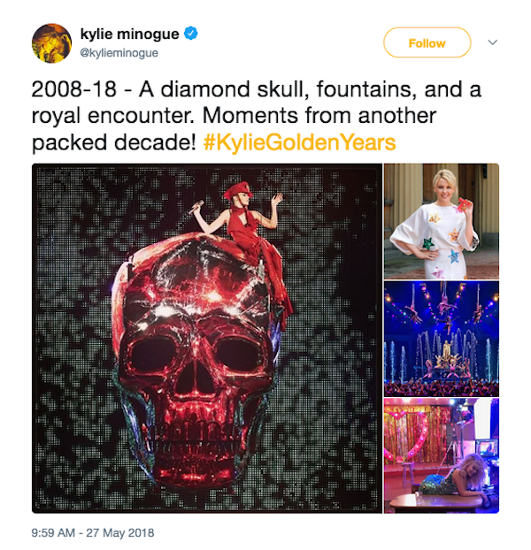 Fotos compartilhadas por Kylie Minogue durante diferentes momentos de sua carreira (Foto: Twitter)