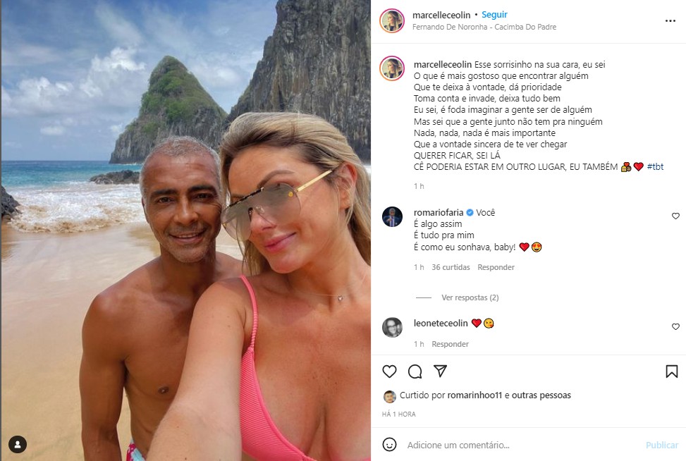 Marcelle Ceolin e Romário trocam declarações de amor no Instagram (Foto: Reprodução Instagram )