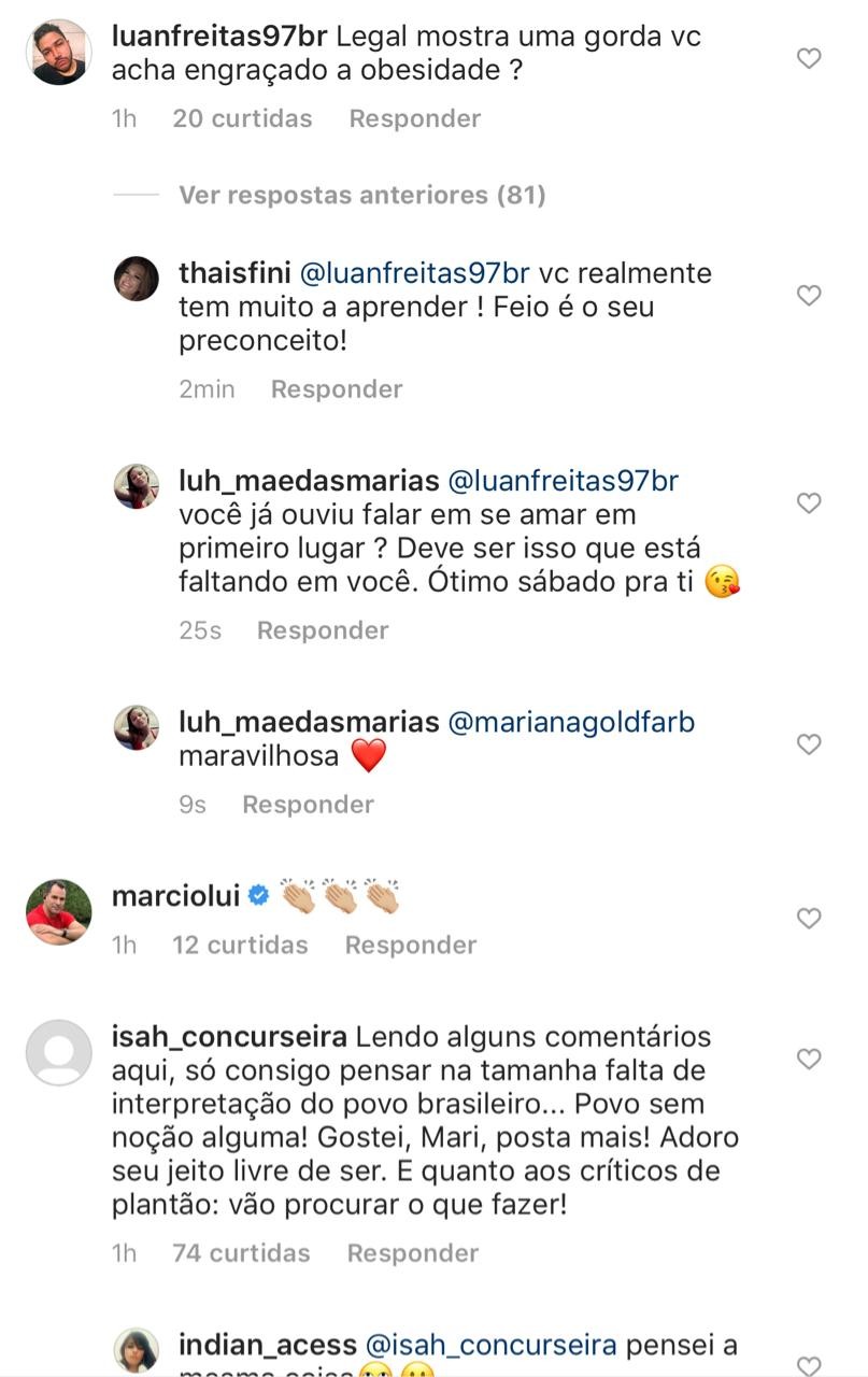 Comentários no post de Mariana (Foto: Reprodução Instagram)