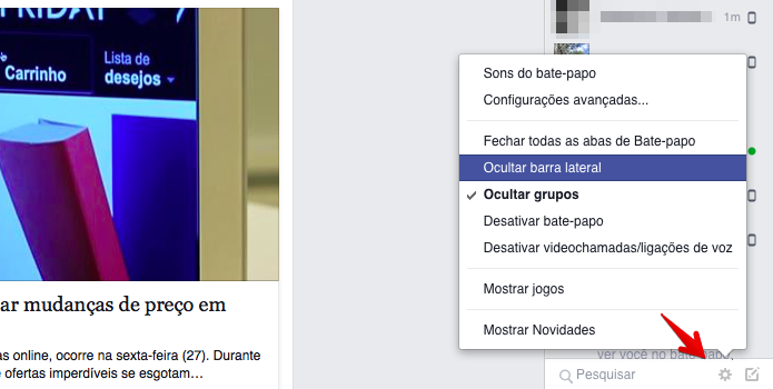 Ocultando a barra lateral do Facebook (Foto: Reprodução/Helito Bijora) 