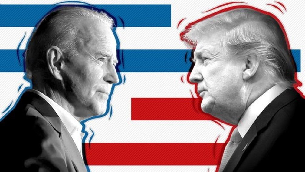 Joe Biden e Donald Trump concorrem à presidência dos EUA  — Foto: BBC