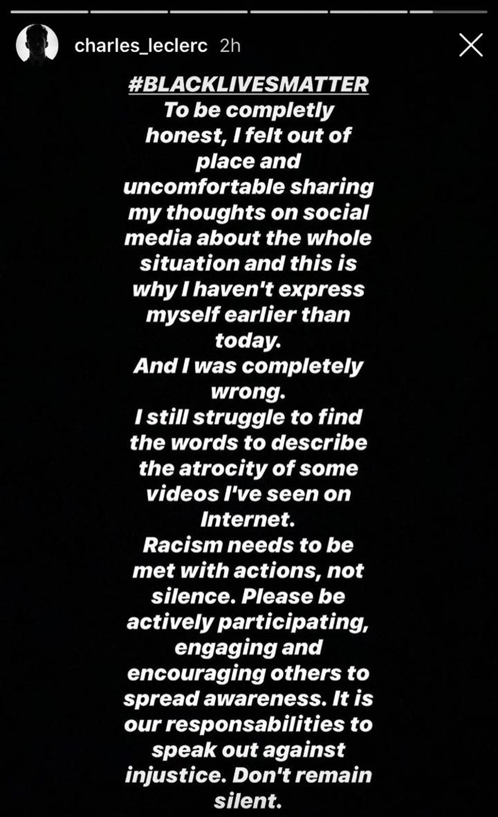 Leclerc posta após crítica de Hamilton — Foto: Reprodução Instagram