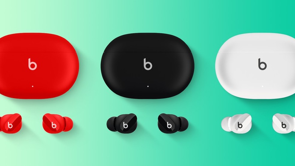 Os novos Beats Studio Buds devem ser apresentados nas cores vermelho, preto e branco — Foto: Reprodução/MacRumors