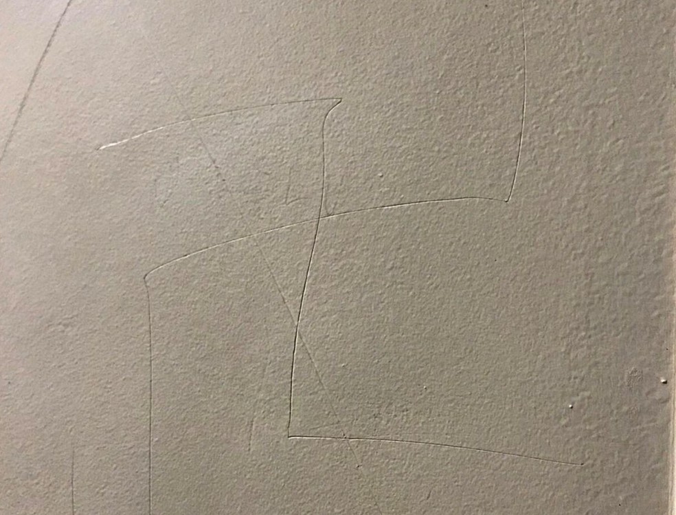 Suástica nazista desenhada na parede ao lado da porta que dá entrada ao apartamento de moradora negra de Bauru — Foto: Arquivo Pessoal