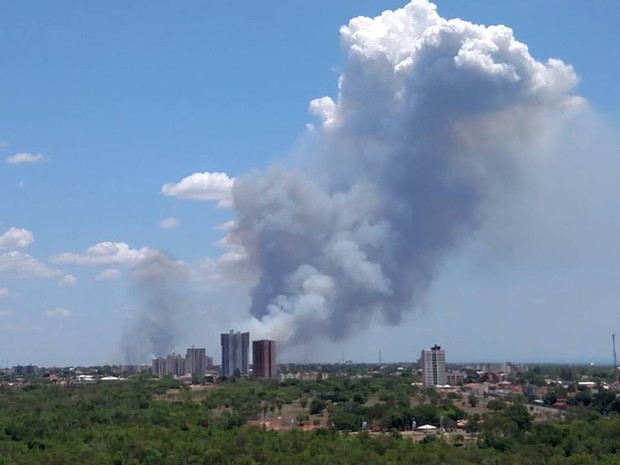 Fumaça causada por incêndio em uma área de mata na região sul de Palmas (Foto: Divulgação/ Ana Caroline Ribeiro)