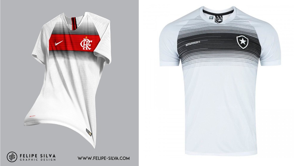 Design camisa Flamengo TCC Felipe Silva x camisa produzida pela Braziline — Foto: Reprodução