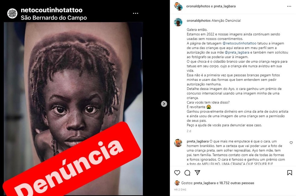Fotógrafo e mãe da criança denunciaram uso da imagem sem autorização nas redes sociais  — Foto: Reprodução/Instagram