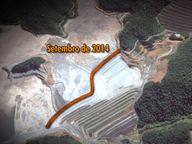 Imagem de satélite mostra alteração no projeto da barragem de Fundão. (Foto: Reprodução/TV Globo)