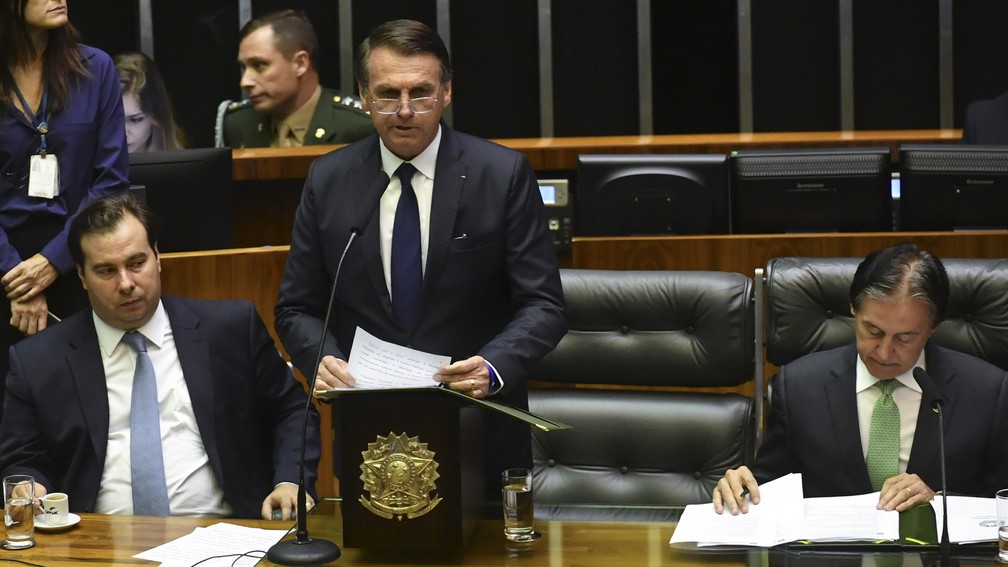 Jair Bolsonaro durante cerimônia de posse — Foto: Nelson Almeida/AFP