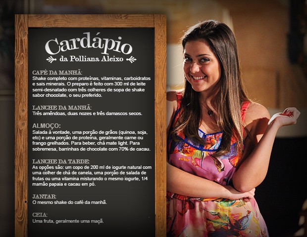 Cardápio de Polliana Aleixo é uma sugestão, mas não deixa de procurar um médico (Foto: Carol Caminha/TV Globo)