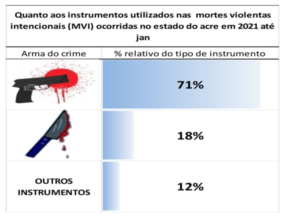 Em 71% das mortes violentas de janeiro no Acre foram usadas armas de fogo  — Foto: Reprodução