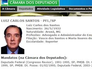 Detalhe do perfil do ex-ministro no site da Câmara (Foto: Reprodução)