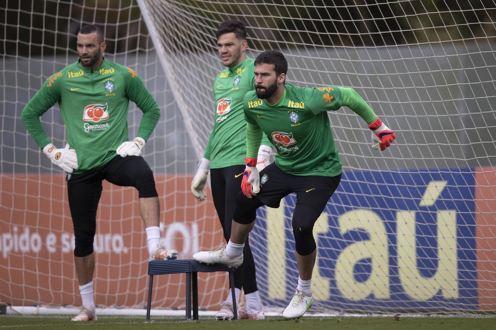 Weverton, Ederson e Alisson, goleiros da seleção brasileira na Copa América — Foto: Lucas Figueiredo / CBF