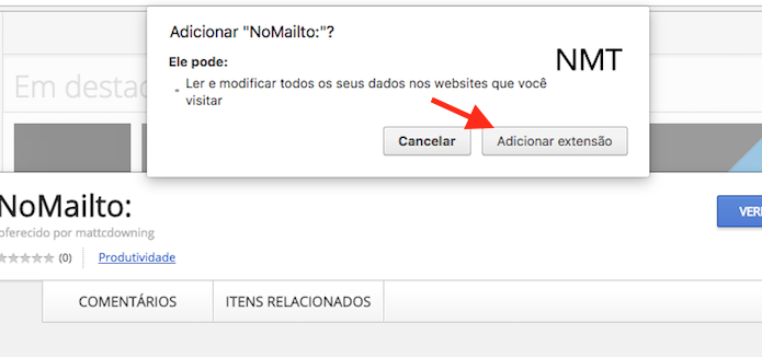 Opção para instalar a extensão NoMailto no Google Chrome (Foto: Reprodução/Marvin Costa)