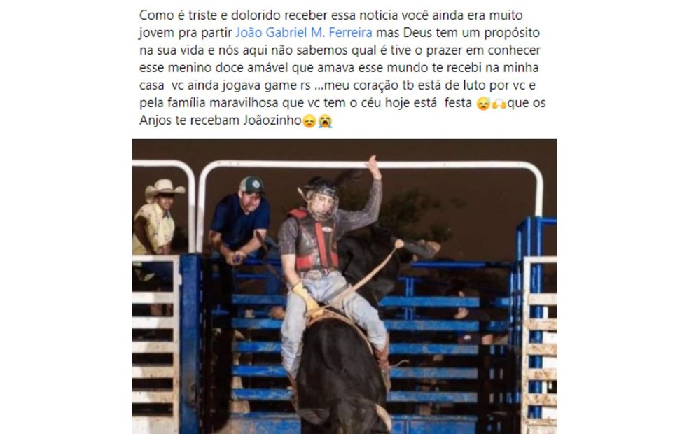 Nas redes sociais, amigos e familiares lamentaram morte de João Gabriel em Boracéia — Foto: Reprodução/Facebook