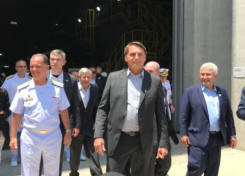 Bolsonaro durante visita ao Centro Tecnológico Experimental da Marinha (CTMSP), Aramar, em Iperó (SP), em outubro de 2020 — Foto: Carlos Dias/G1/Arquivo
