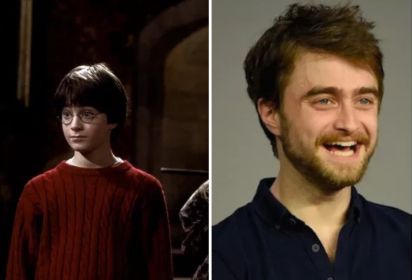 Daniel Radcliffe em Harry Potter e a Pedra Filosofal; e atualmente (Foto: Divulgação/Reprodução)