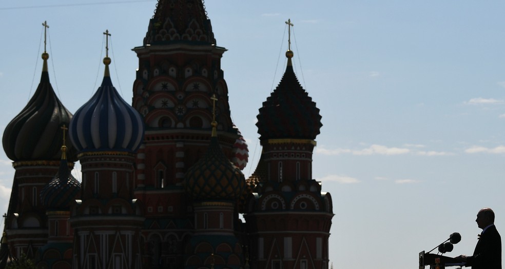 Putin discursa o Desfile do Dia da Vitória na Praça Vermelha em Moscou, Rússia — Foto: Ramil Sitdikov/Divulgação via Reuters