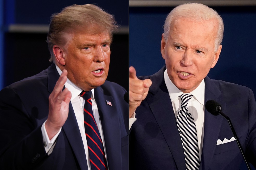 Trump e Biden no primeiro e único debate até aqui — Foto: Reuters